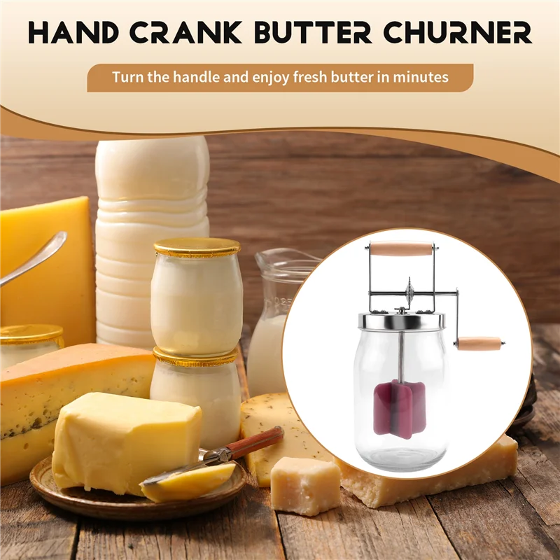 

J1UL1N Hand Crank Butter Churner Manual Butter Maker Cream Mixer Silicone Food Stirring Tool Mason Jar Kitchen Accessories 1L