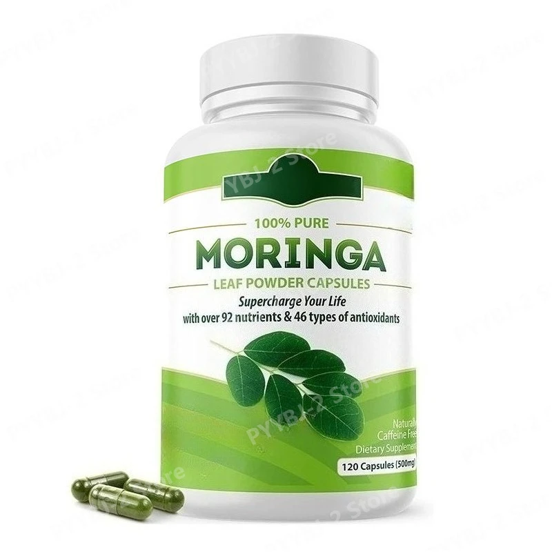Cápsulas de Moringa 120 Unidades 500mg Polvo de Hoja Pura Suplemento a Base de Plantas Fórmula Botánica de Origen Único Soporte Nutricional Diario