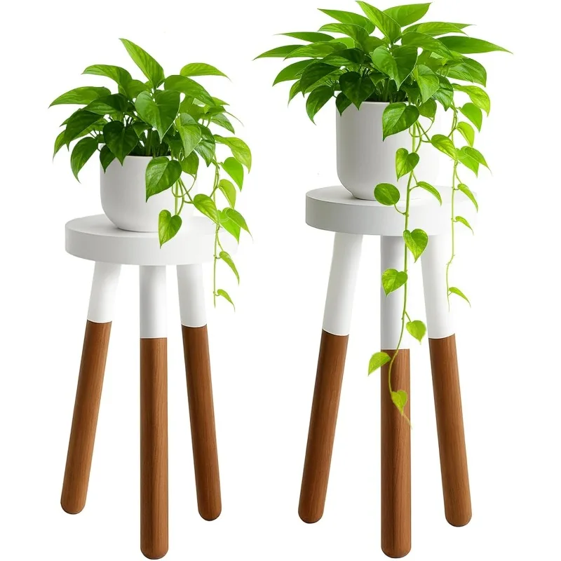 

12" Reverse Dipped Wood Plant Stand, Wood Accent Stool,Side Table Set Bath Stool (20"+24" Tall)