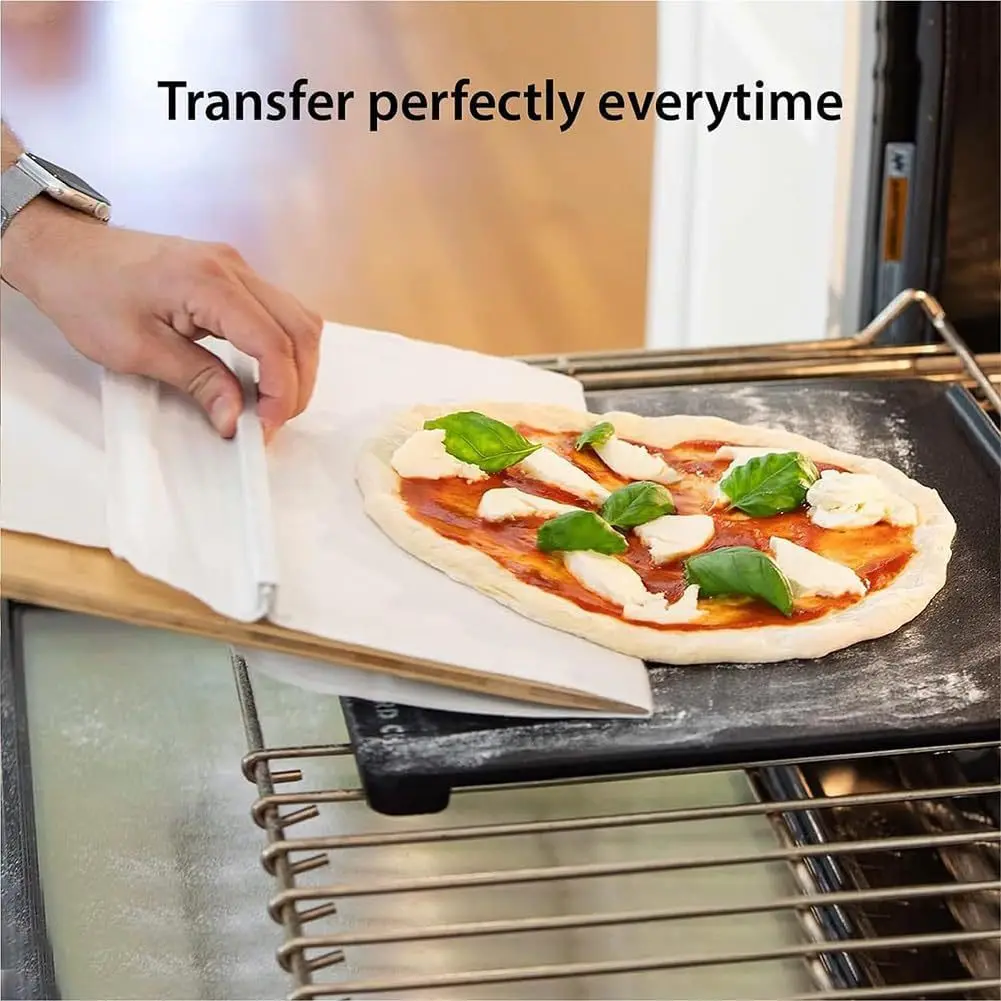 Sliding Pizza Peel Shovel Removable Wooden Handle Pizza Non-Stick Pizza Spatula for Home Kitchen Oven Baking Dessert Glide Plate