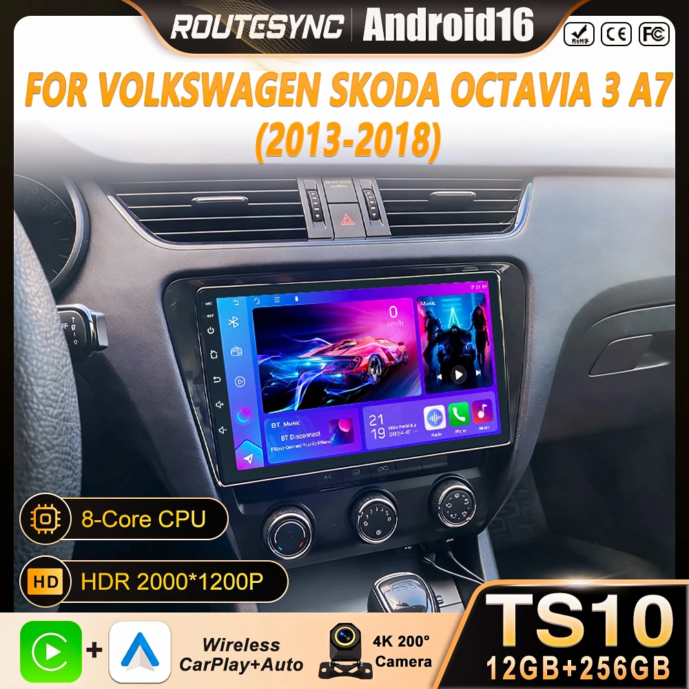 

For Skoda Octavia 3 A7 2013 - 2018 Android 16 Carplay Auto 4G+WIFI GPS Car Radio Navigation Multimedia Video Player Stereo QELD