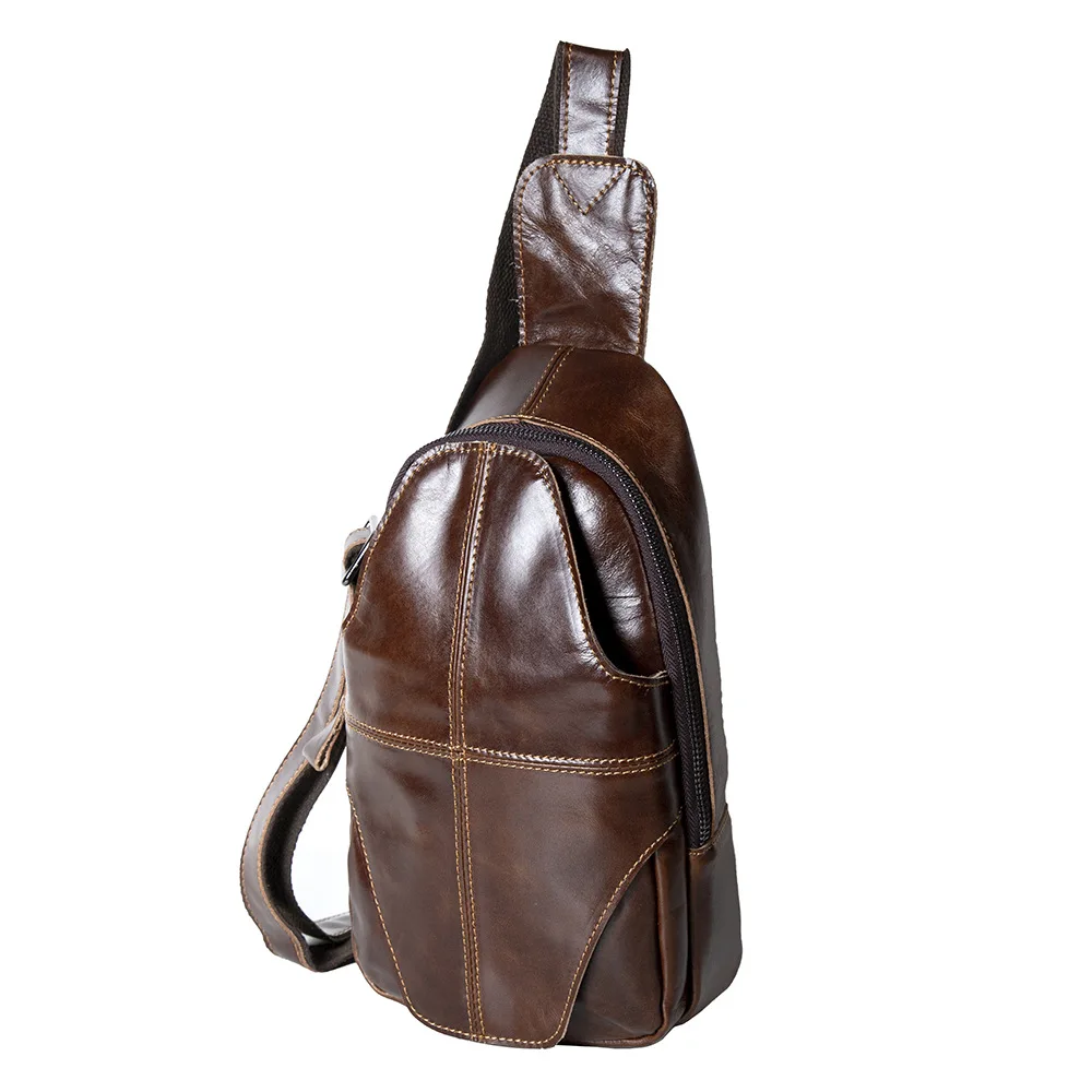 Stylish Genuine Leather Men's Chest Bag with Oil Wax Craftsmanship