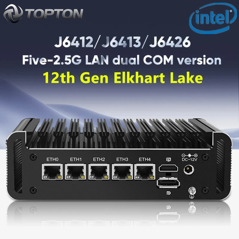 

5x i226-V 2500M LAN Fanless Mini PC 12th Gen Intel 2.5G Soft Router Celeron J6413 J6412 Firewall Computer Proxmox ESXi AES-NI