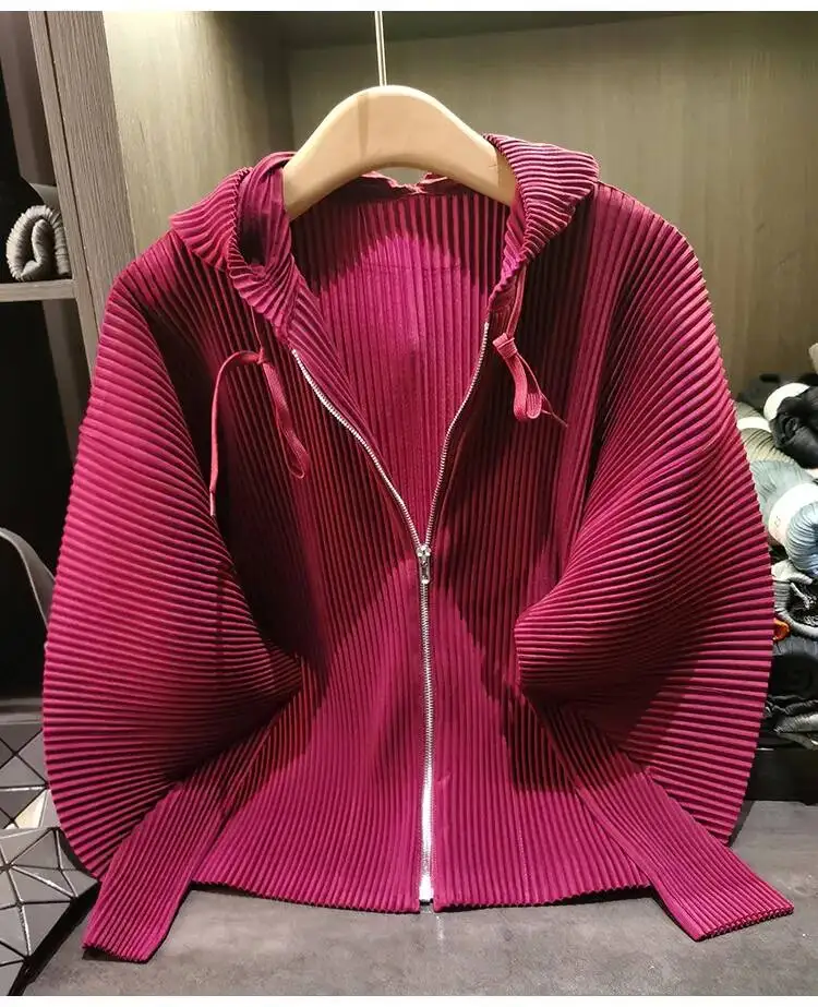 Drawstring Spring New Hooded Pleated Zipper Women's Sweatshirts Loose Elegant Simple High Quality Cardigan Coat 245YG
