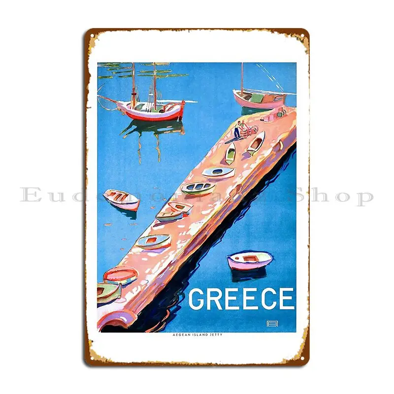 1948 Greece Aegean Island Jetty Travel Poster Metal Sign Party Cinema Custom Club Cinema Tin Sign Poster