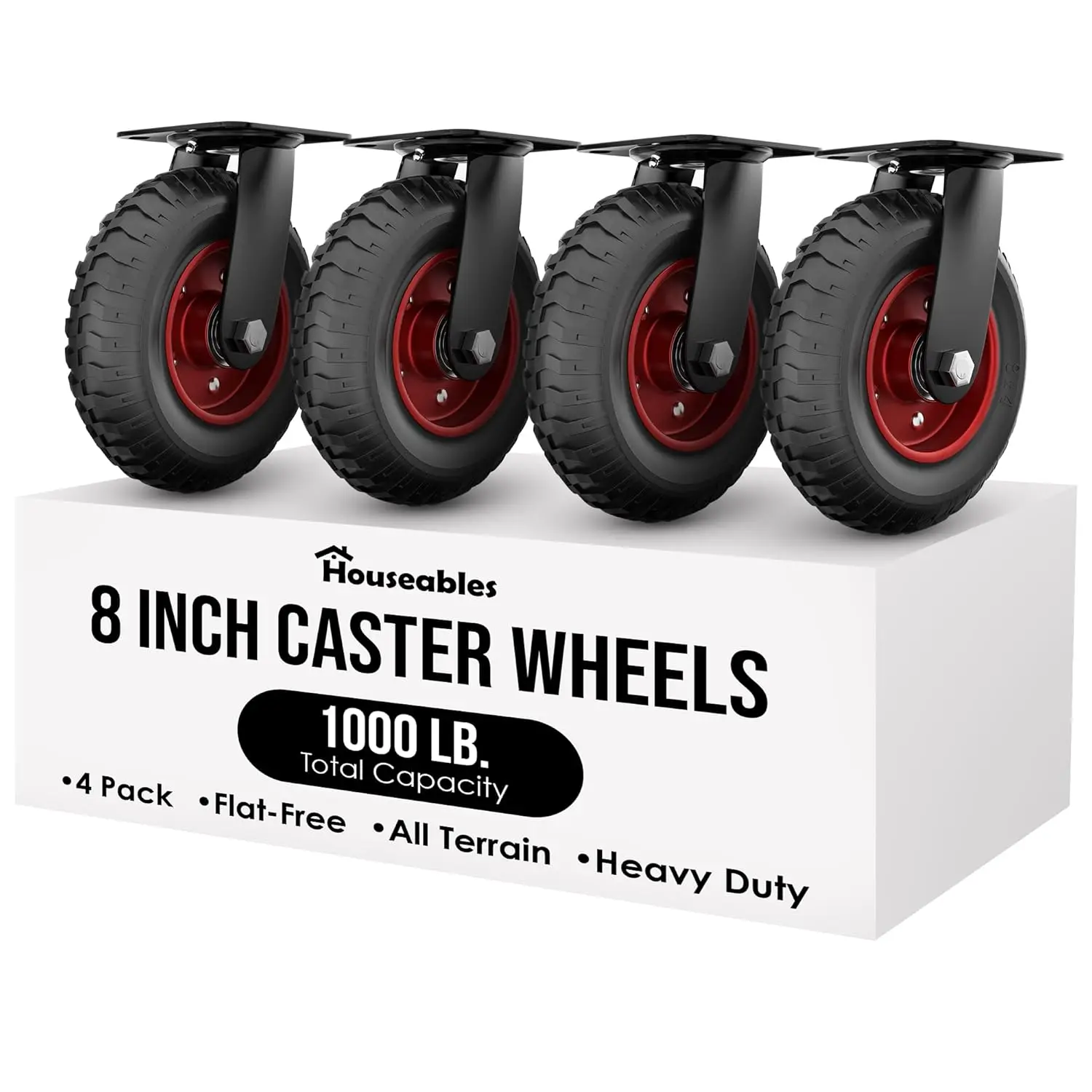 

8-дюймовые сверхмощные поворотные колеса, вездеходные резиновые шины, набор из 4 шт. для наружного использования