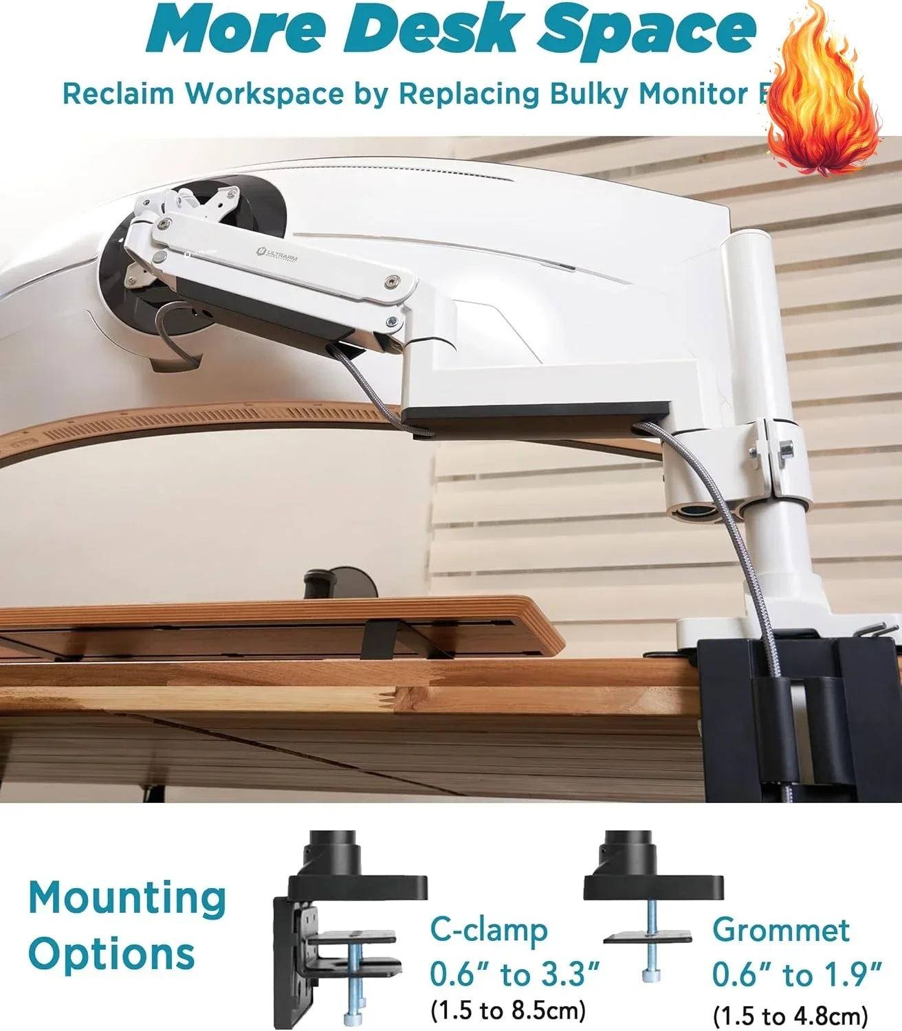 

Heavy Duty Monitor Arm for Ultrawide Monitors up to 57" and 44 lbs, Single Desk Stand, Pneumatic Height Adjustable, Modular
