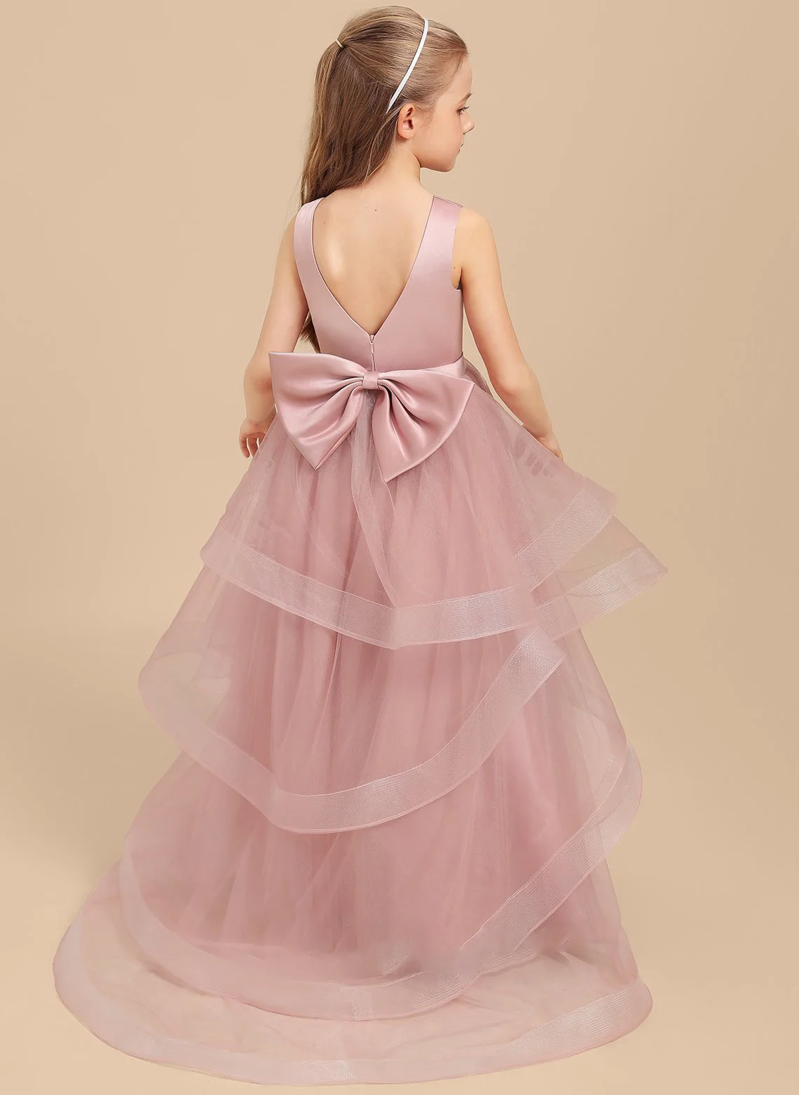 

Girls long train big bow Sleeveless Children's Elegant Dress Flower Girl Dress Teenager Dress Festival Dress / Custom