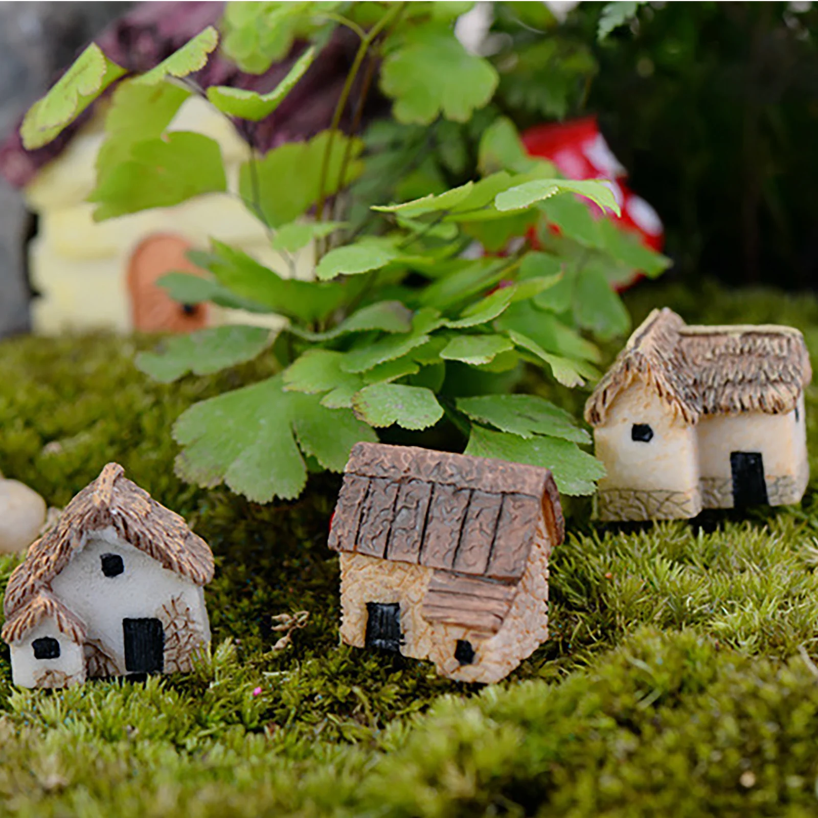 Garneck 4PCS Miniature Gardening Landscape Micro Village Stone Houses Thatched Huts DIY Bonsai Home Furnishings for Fairy Garden