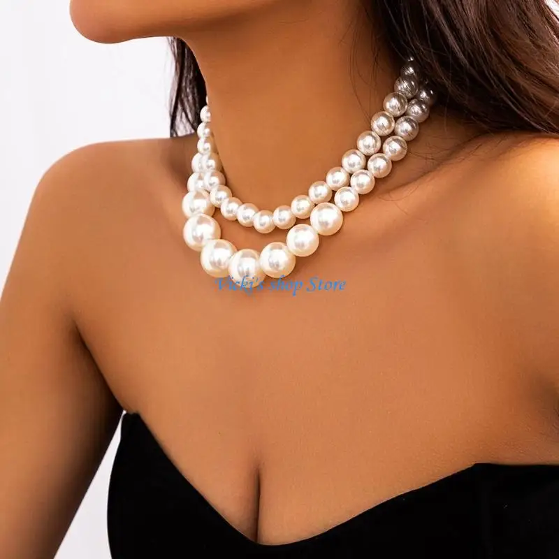 2 Pack Pearls Collar Necklace Vintage Chain Necklace Beads Necklace Neck Jewelry