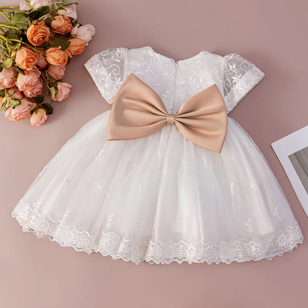 Princess Dress for Baby Girl Birthday Party White Wedding Dress Kid's Occasion Wear Girls' White Clothes
