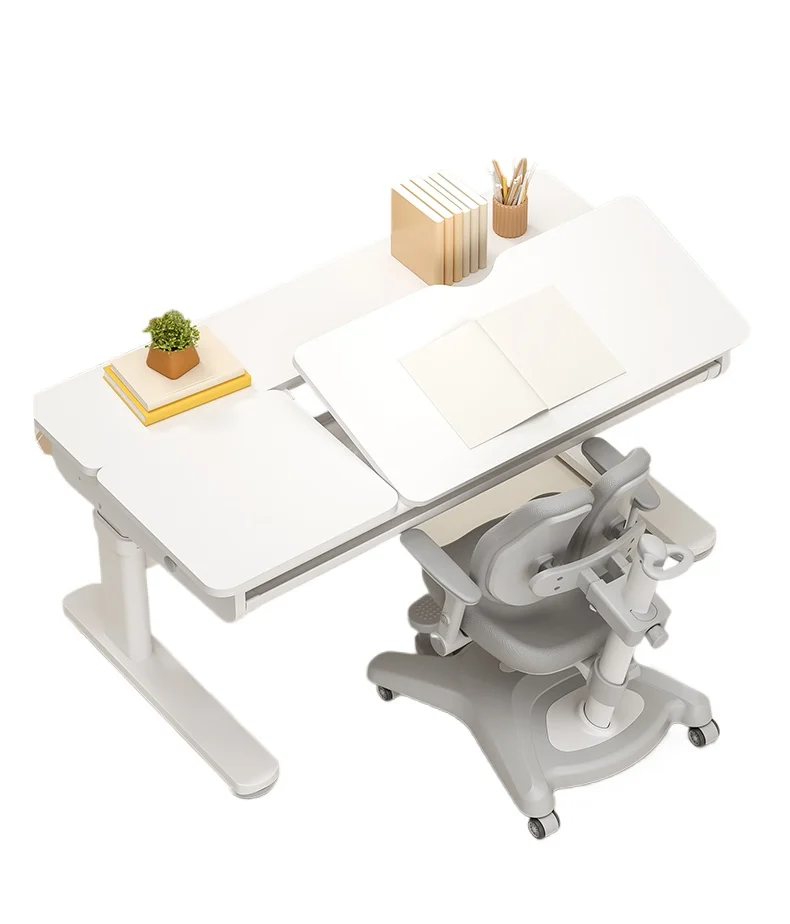 

Children's study table and chairs Student writing table Lifting solid wood set