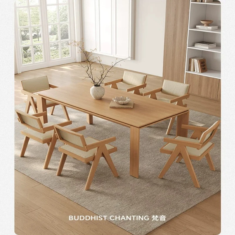 LHM, log color dining table rectangular wabi-sabi wind solid wood cream wind solid wood dining table