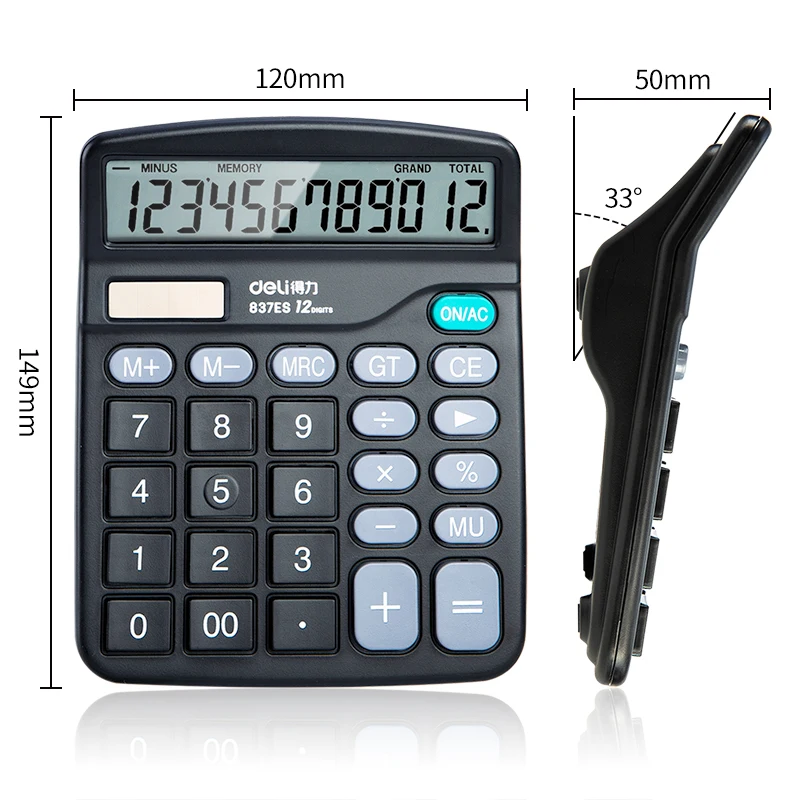 1PCS Deli 837ES 12 Digits Portable Calculator Solar & AAA Battery Dual Power Office Commercial Desk Student Household