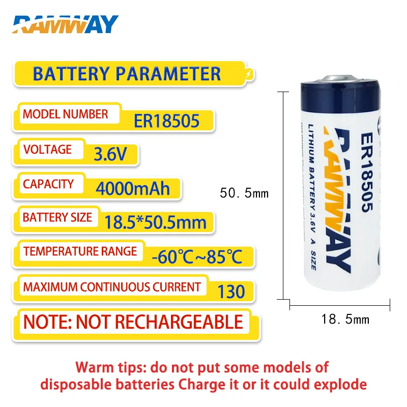 ER18505 3.6V lithium thionyl chloride battery, industrial servo encoder, flow meter, gas meter, smoke alarm
