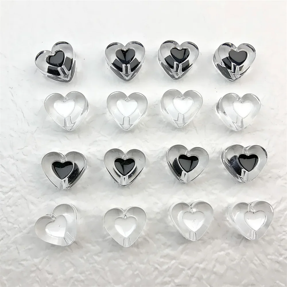 Transparent Black White Heart Acrylic Three-Dimensional Beaded Bracelet Mobile Phone Chain DIY Material Accessories Wholesale