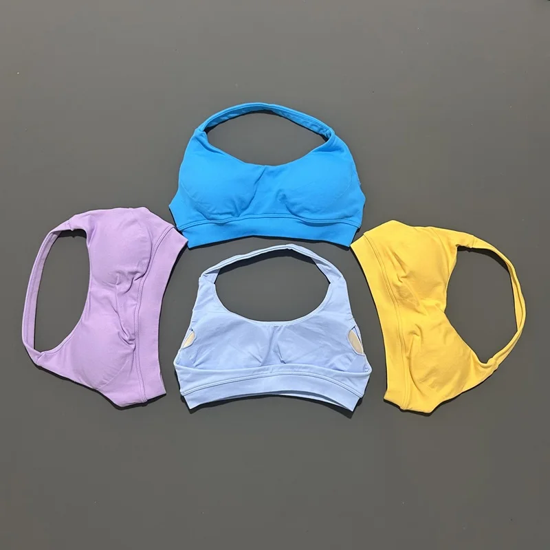 No Logo Women Seamless Halter Sports Bra High Support Push-up Open Back activewear Gym Tank Top Fitness Yoga Workout Brassiere