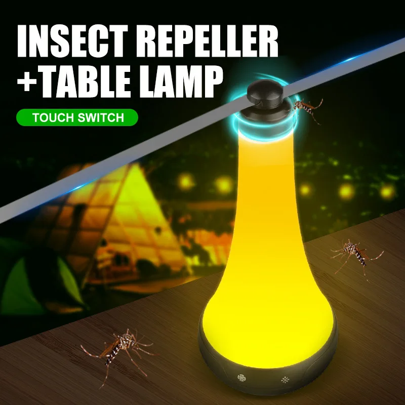 2024 Mosquito Repellent Fan Light Table Lamp Portable Desk Top Flie Spinner Rechargeable Hanging Fly Repeller for Party Picnics