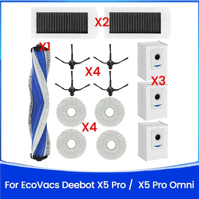 LICE-14PCS For ECOVACS DEEBOT X5 PRO / X5 Pro OMNI Vacuum Cleaner Replacement Parts Mop Cloth Hepa Filter Main Side Brush