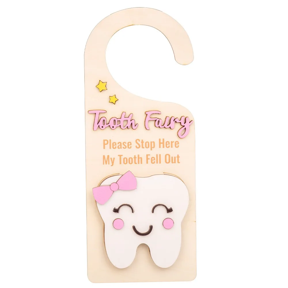 

With Bag Tooth Door Hanging Pendant Hanging Wear Resistant Wooden Tooth Fairy Holder With Slot Tooth Hanging Holder Kids Gift