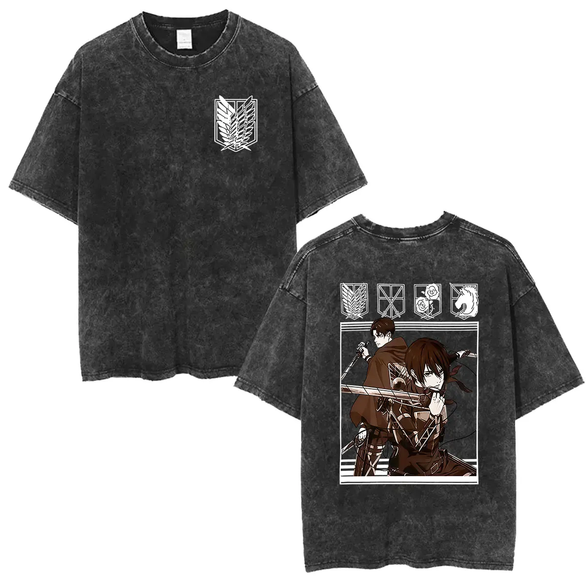 Anime Attack on Titan Graphic T Shirt Levi Ackerman Vintage Washed Oversized T-shirts Men's Women Y2k Harajuku Clothing T-shirt