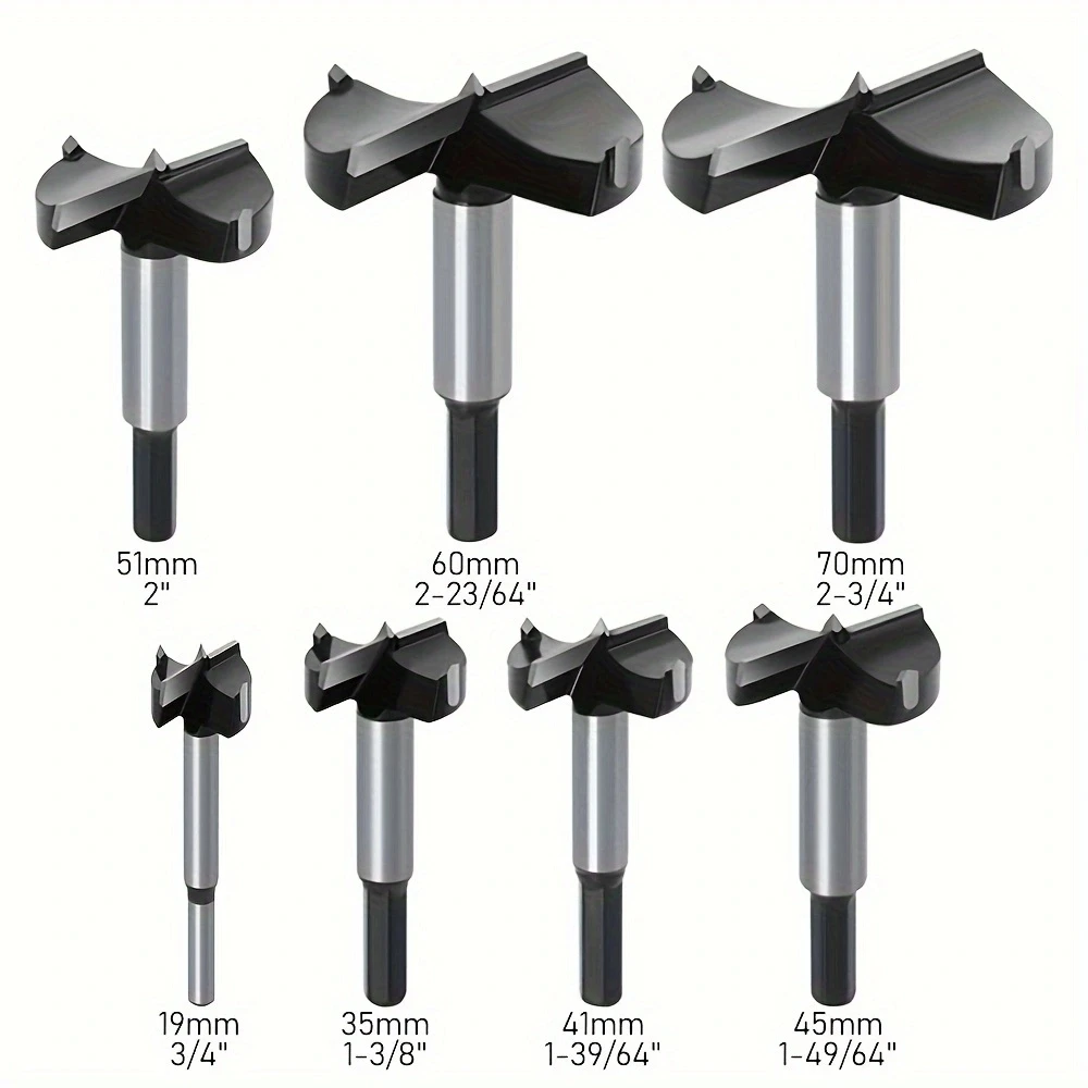 Grande tamanho Forstner Bit Set, Carboneto derrubado broca para madeira dura, Bit de perfuração Set, 2in, 2in, 3 in, 4in, 7PCs