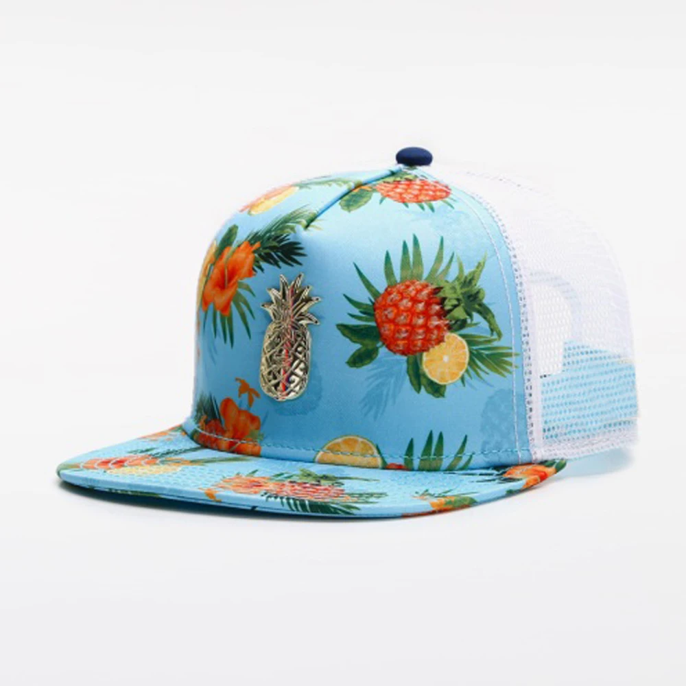 Fashionable Versat Hat Tropical Fruit Floral Print Trucker Hat Men Women Summer Mesh Snapback Cap Hip Hop Flat Brim Baseball Cap