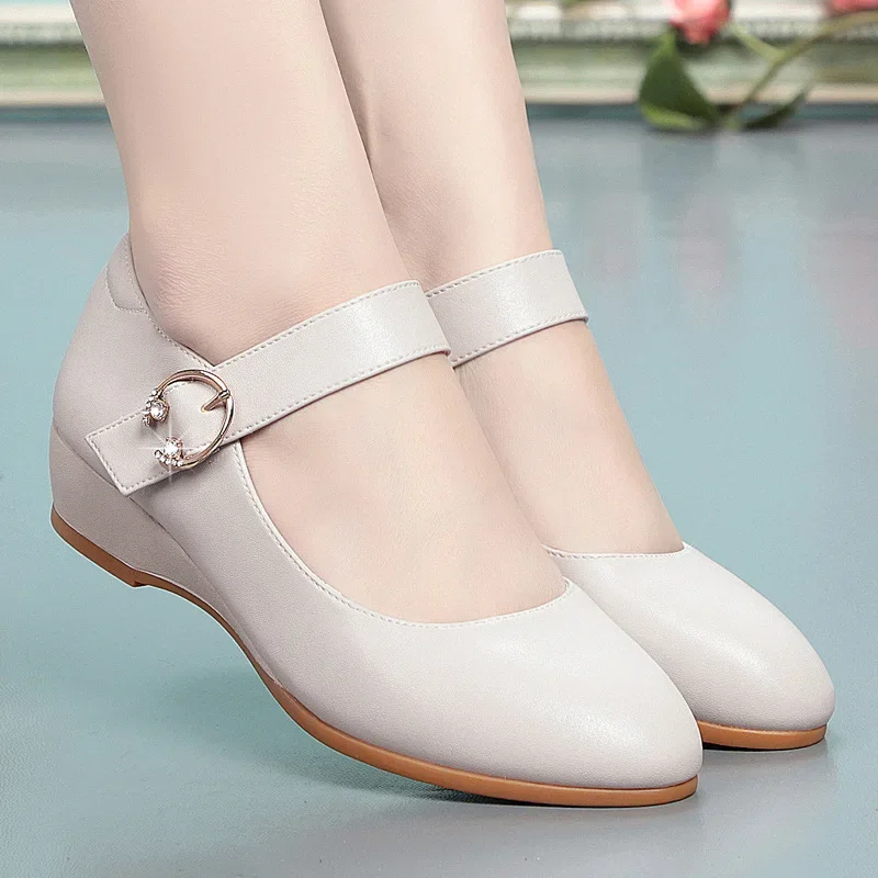 

3cm All Match Comfortable Breathable Shallow Mary Janes Women Shoes 2025 Flat Platform Wedges Shoes Black for Mom Work Daily