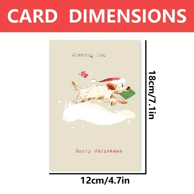 1szt, Happy Christmas Time Card, Wesoła i jasna świąteczna karta, kartka świąteczna, zabawny pies z kartką świąteczną z literą