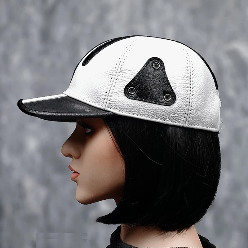 Quality Leather Baseball Cap Men Women 100% Cowhide Thin White Black Striped Triangle Golf Peaked Hat Unisex Chic  Hockey Gorra