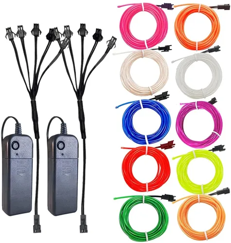 Imagen 2 del producto Cable de neón EL brillante de 1m, 3m, 5m, para fiesta de baile de Navidad, disfraces DIY, luz iluminada Multicolor, lámpara con batería AA, tira de LED