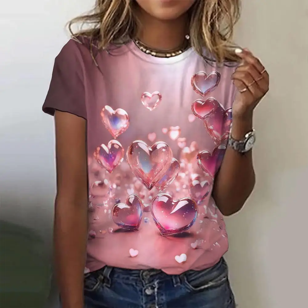 3D Love Print T Shirts Clothes Child Girl Summer Round Neck Fashion Casual Tees Summer Outdoor Short Sleeve Tops Childs Clothing