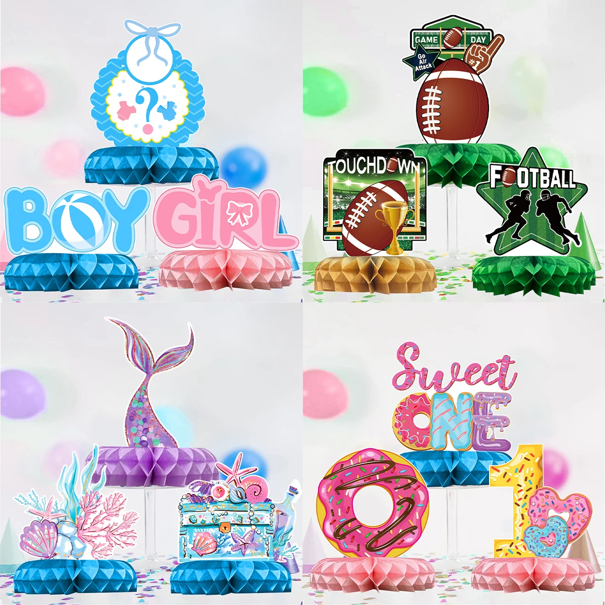 

Party Decoration Theme Centerpieces Donut Football Mermaid Table Decoations for Boys Girls Birthday Party Decoration Baby Shower