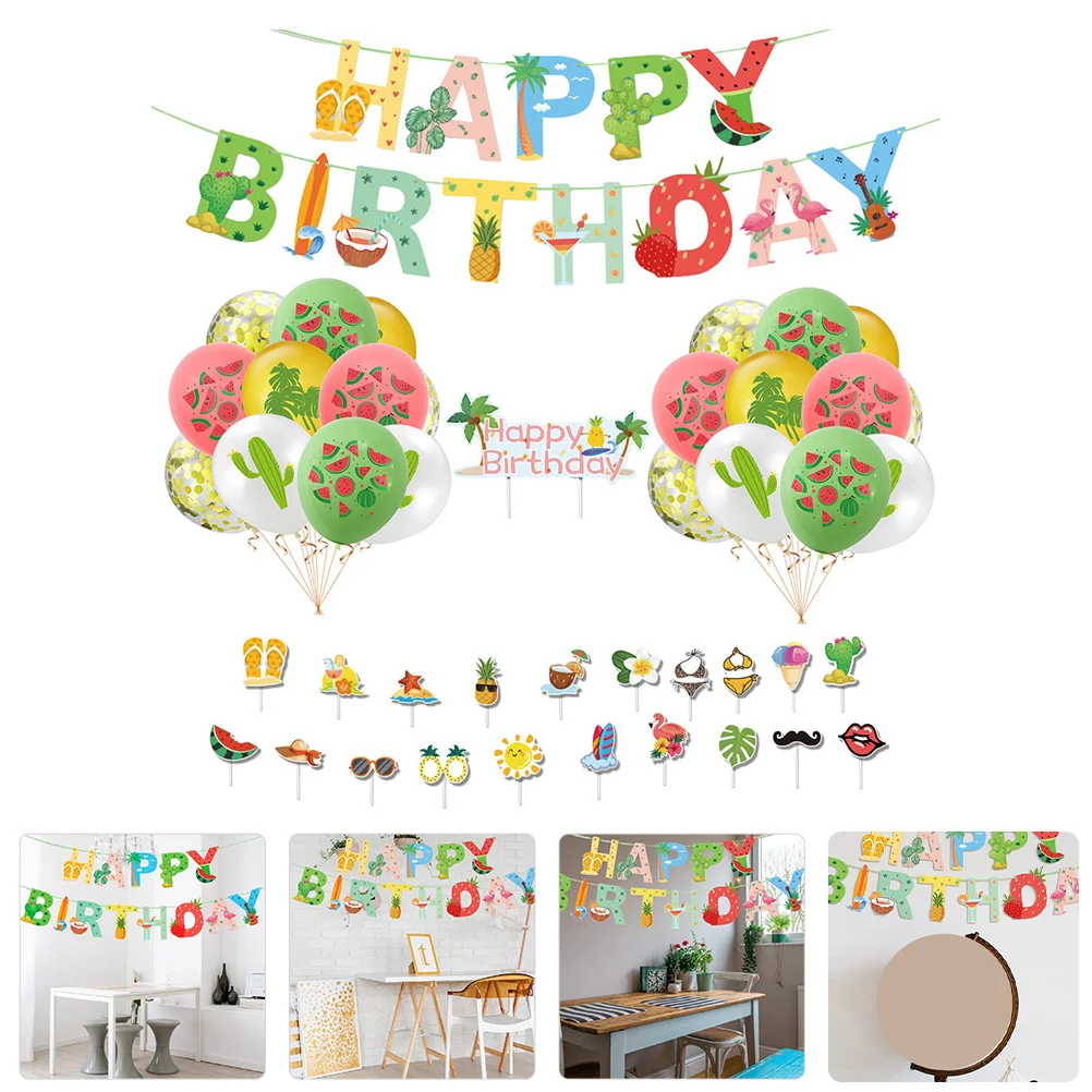 

1Set Hawaii Banner Cake Topper Balloon Set Durable Party Supplies Rich Colors Easy Assemble Create Wonderful Memories