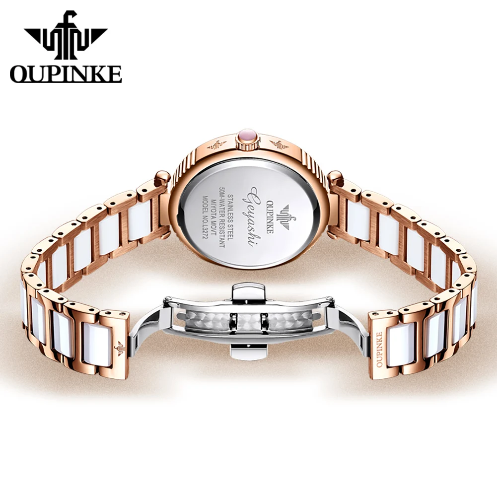 OUPINKE Original Elegant Fully Automatic Women\'s Mechanical Watches Waterproof Ceramic Tape Lucky Grass Watch for Women Luxury