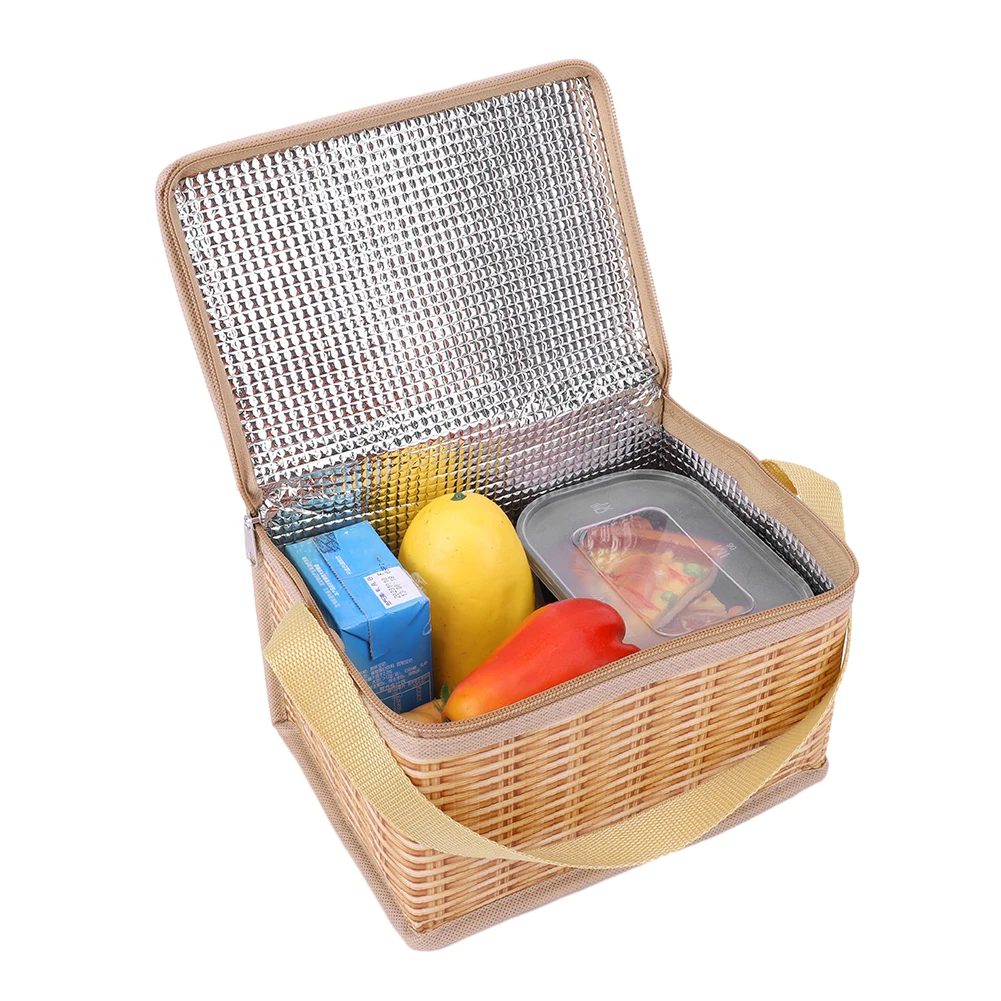 Outdoor Camping Bag Tableware Food Container Basket Portable Wicker Rattan Shockproof Insulated Baskets with Strap