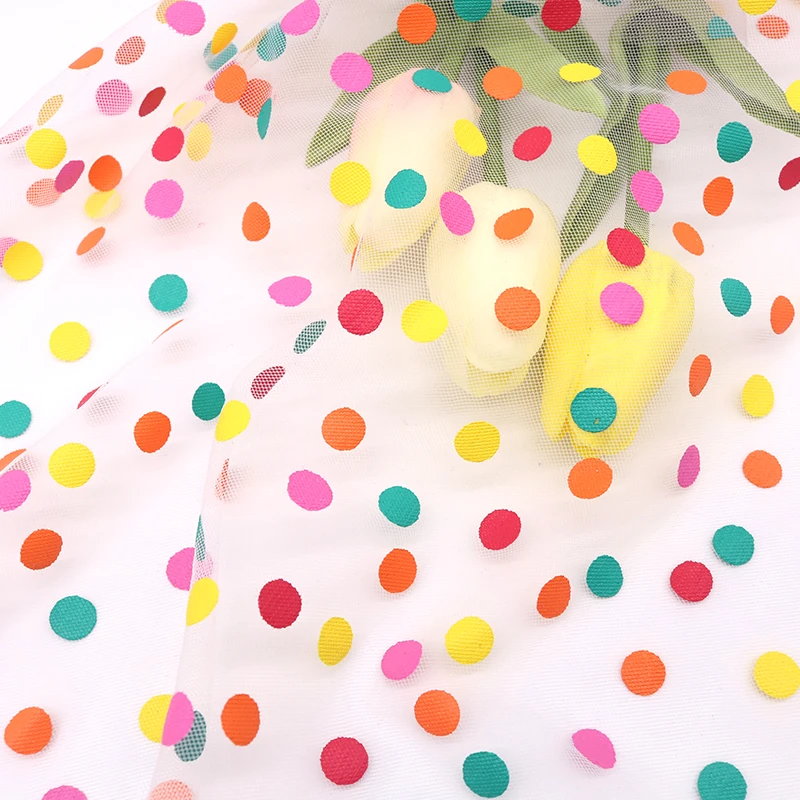 100X155 Cm Colorful Polka Dot Printed Lace Mesh Fabric Bridal Dress Wedding Decor Children\'s Clothing Tutu Dress Baby Shower