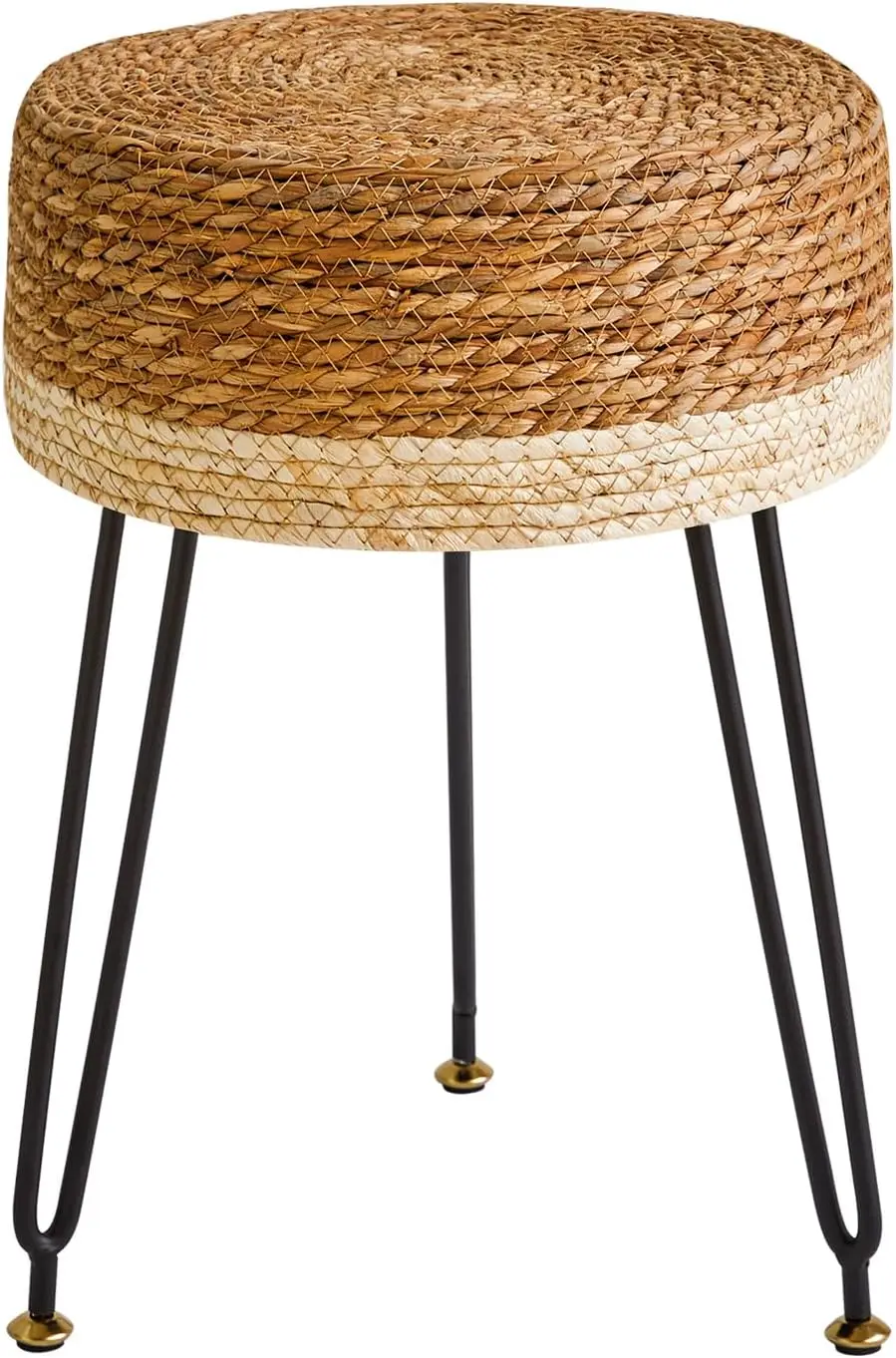 

Pouf Ottoman, Handmade Natural Water Hyacinth, Pastoral Style Footrest, Footstool With 4 Metal Legs Round Vanity Stool For