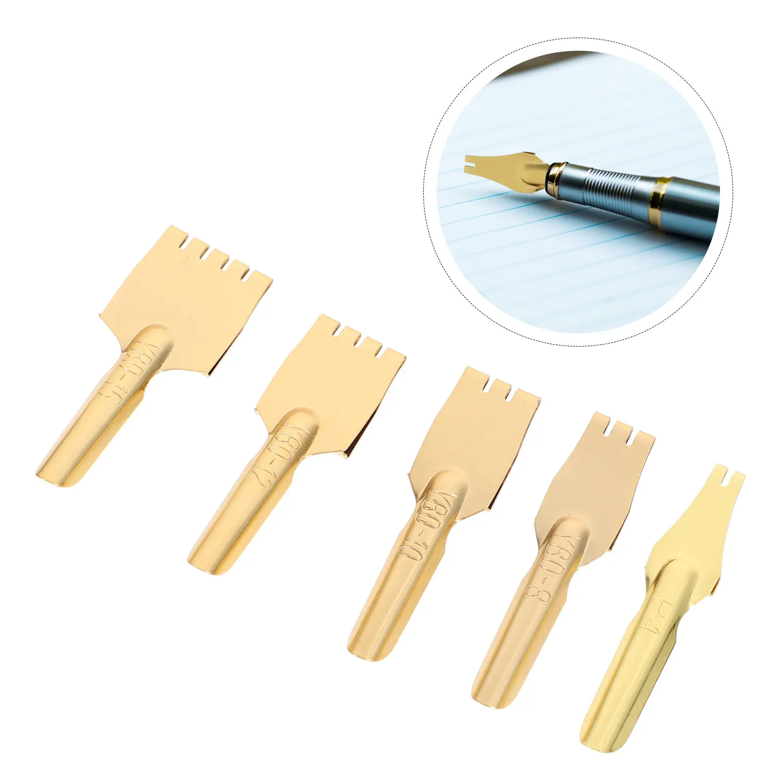 

Набор из 5 тибетских латунных перьев для перьевых ручек, прочные сменные наконечники для письма, для каллиграфии, школьные канцелярские принадлежности