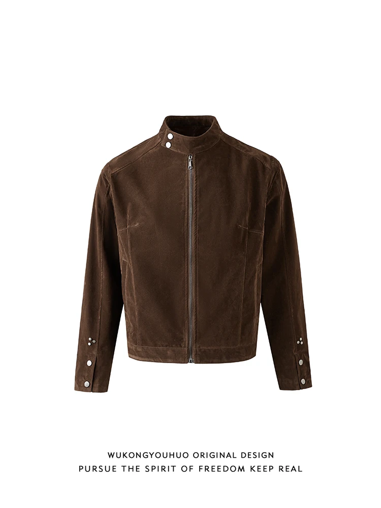 

American cleanfit modern fleece biker jacket men and women retro couple short wide tooling jacket