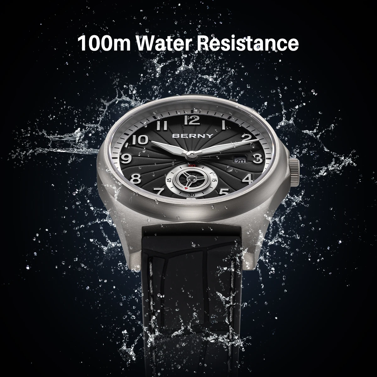 BERNY Heren Titanium Automatisch Horloge Super Lichtgevend 10ATM Waterdicht Saffier Versterken Fluorrubber Outdoor Heren Polshorloge