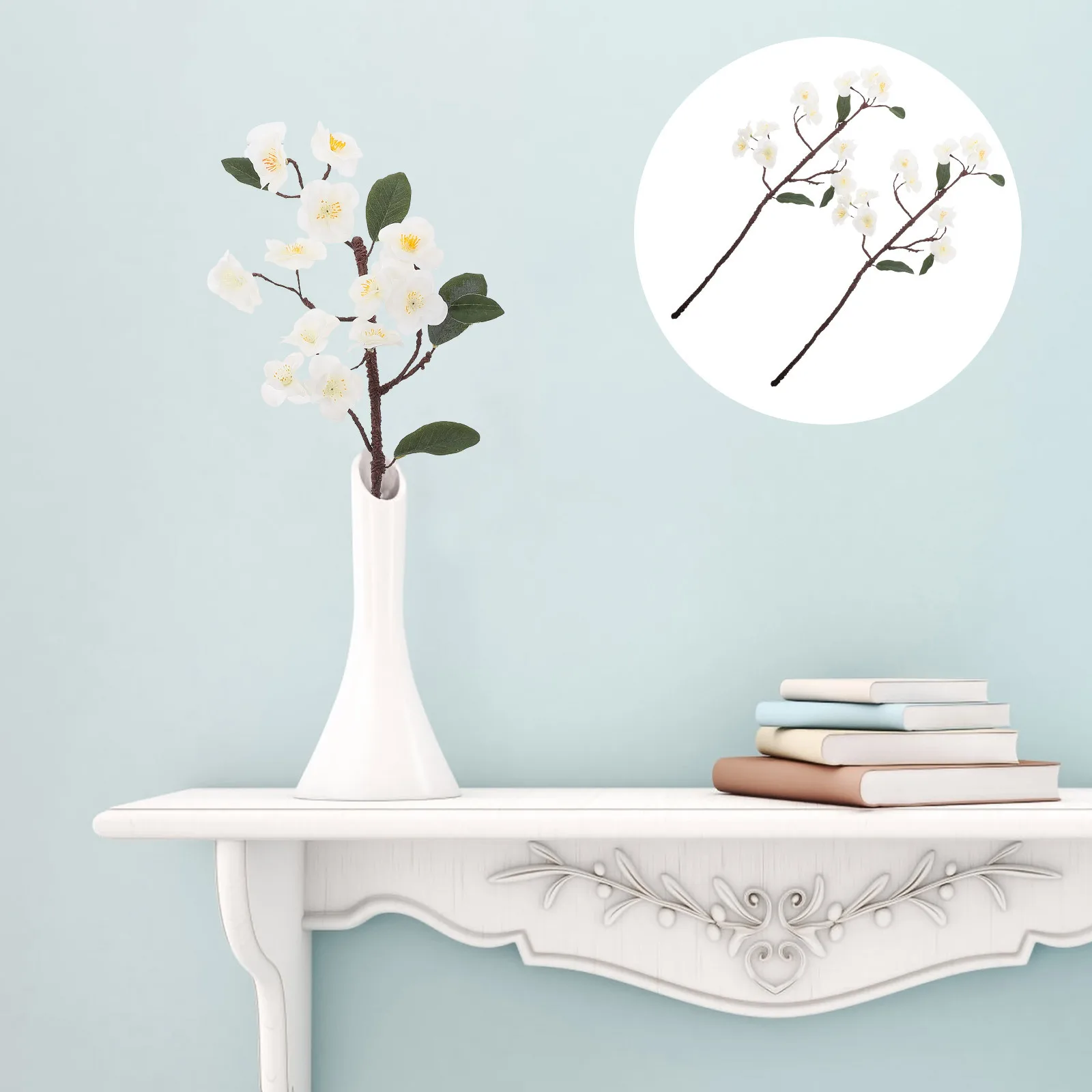 

2 Pcs Simulated Peach Blossom Arrangement Small Artificial Flowers Decorations Home Décor Products Branch Cloth