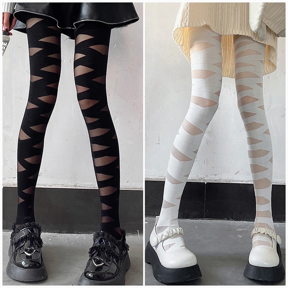 Gothic Lolita Sexy Cross Strap Stockings Women Tights Bottom Stockings Girls Hosiery Bandage Punk Cosplay Socks