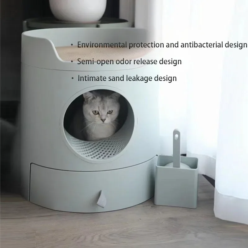 Cat Toilet Oversized Semi-enclosed Cats Litter Box Cat Litter Tray Prevent Spatter Odor Pet Products Supplies Accessories