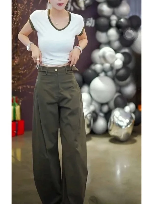 

Крутые широкие брюки-ножи, женские брюки, новинка лета 2023, свободная утягивающая рабочая одежда в стиле ретро с высокой талией, для поездок на работу, из полиэфирного волокна