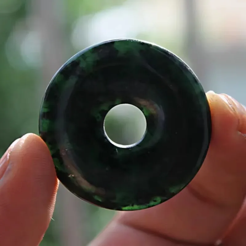 Natural Dark Green Handmade Double-sided Carving Safety Buckle Jade Pendant Fashion Boutique Jewelry Men and Women's Necklace