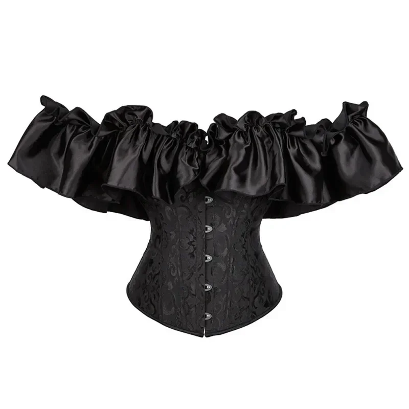 

Off Shoulder Bustiers and Corsets Top Sexy Gothic Corset Overbust Slimming Waist Trainer Ruffles Short Sleeve Women Corselet