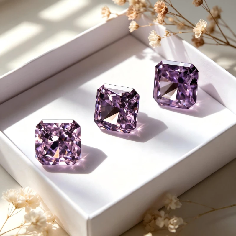 Kubischer Zirkonia, synthetischer Zirkon, rosa Farbe, quadratische Form, Crushed-Ice-Schliff, CZ 4K-Schliff, 5A+ Qualität, hochkarätiger Diamant – Detail 5