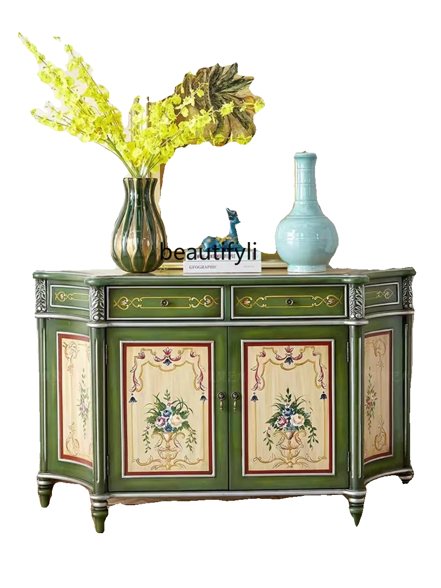 

Entrance Cabinet Painted American Light Luxury Double Door Chest of Drawers Storage Rack Sideboard Cabinet Retro