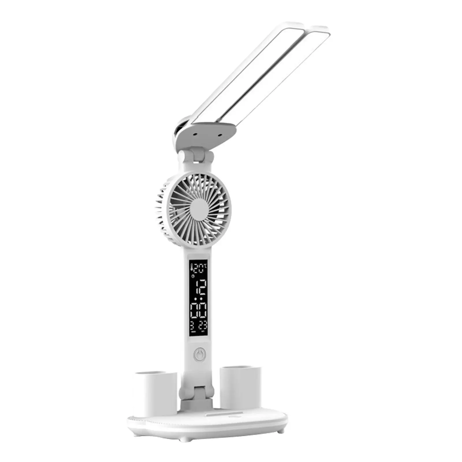 Lampada da tavolo con portamatite a ventola lampada da ufficio a doppia testa lampada da scrivania a LED USB ricaricabile 3200mAh